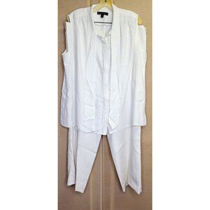 Lafayette 148 Blouse & Pants Set Sz XL Ivory Sleeveless Lightweight Vintage